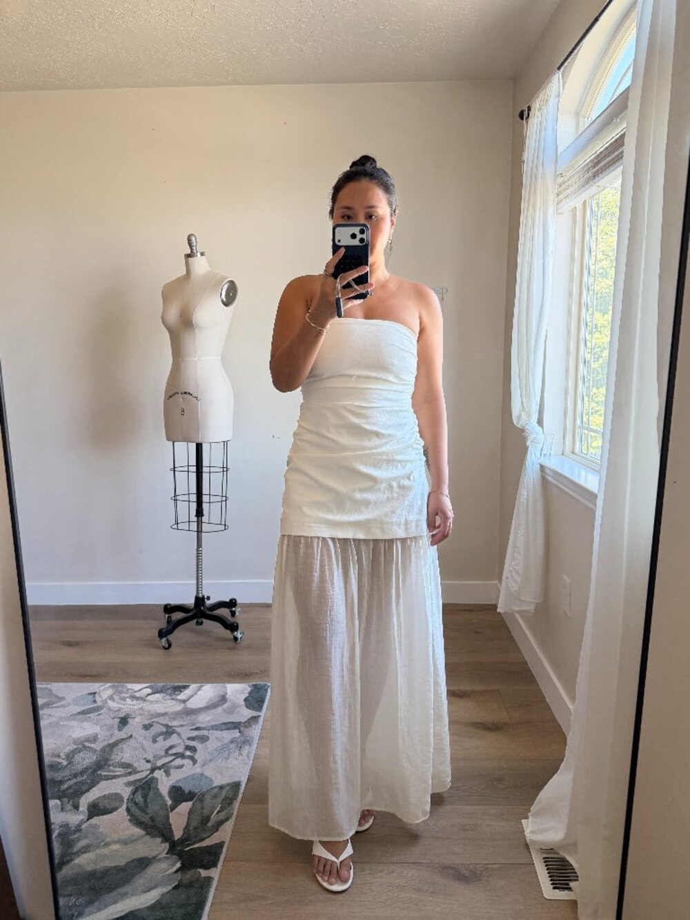 Zara Organza Inspired Strapless Maxi Dress | Off White Cream | Ruched Bodice | M
